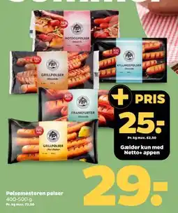 Netto Pølsemesteren pølser, DKK 29, App-pris tilbud