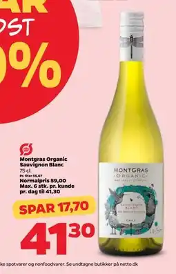 Netto Montgras Organic Sauvignon Blanc, DKK 41.3 tilbud