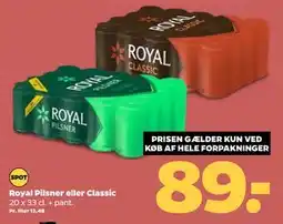 Netto Royal Pilsner eller Classic, DKK 89 tilbud