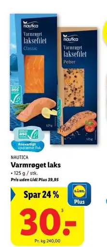 Lidl Varmrøget laks, DKK 39.95, App-pris tilbud