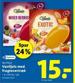 Lidl Vaniljeis med frugtovertræk, DKK 15 tilbud