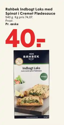 SPAR Rahbek Indbagt Laks med Spinat i Cremet Flødesauce, DKK 40 tilbud