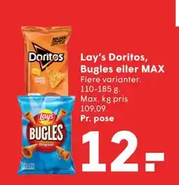 SPAR Lay’s Doritos, Bugles eller MAX, DKK 12 tilbud