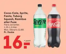SPAR Coca-Cola, Sprite, Fanta, Tuborg Squash, Ramlösa eller Fuze, DKK 16 tilbud