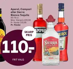 SPAR Aperol, Campari eller Sierra Blanco Tequila, DKK 110 tilbud