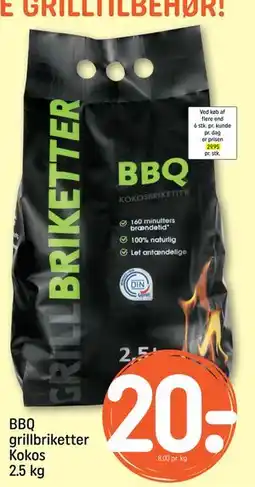 REMA 1000 BBQ grillbriketter Kokos 2.5 kg, DKK 25 tilbud