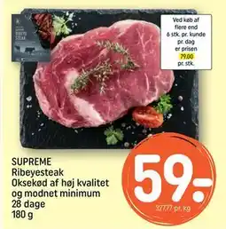 REMA 1000 SUPREME Ribeyesteak Oksekød af høj kvalitet og modnet minimum 28 dage 180 g, DKK 59 tilbud