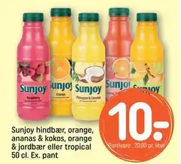 REMA 1000 Sunjoy hindbær, orange, ananas & kokos, orange & jordbær eller tropical 50 cl. Ex. pant, DKK 10 tilbud
