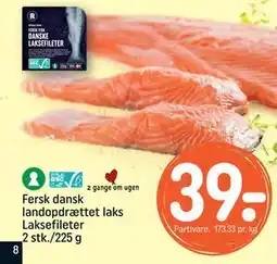 REMA 1000 Fersk dansk landopdrættet laks Laksefileter 2 stk./225 g, DKK 39 tilbud