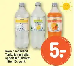 REMA 1000 Nornir sodavand Tonic, lemon eller appelsin & abrikos 1 liter. Ex. pant, DKK 5 tilbud
