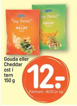 REMA 1000 Gouda eller Cheddar ost i tern 150 g, DKK 12 tilbud