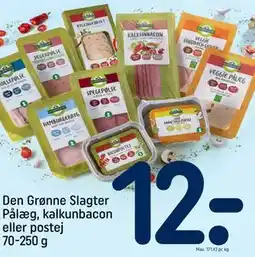 REMA 1000 Den Grønne Slagter Pålæg, kalkunbacon eller postej 70-250 g, DKK 12 tilbud