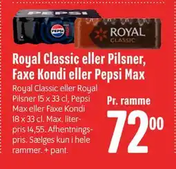 Min Købmand Royal Classic eller Pilsner, Faxe Kondi eller Pepsi Max, DKK 72 tilbud