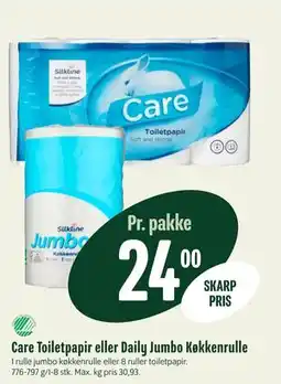 Min Købmand Care Toiletpapir eller Daily Jumbo Køkkenrulle, DKK 24 tilbud