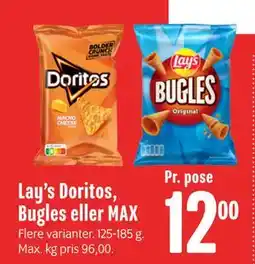 Min Købmand Lay’s Doritos, Bugles eller MAX, DKK 12 tilbud