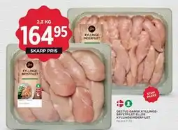 MENY GESTUS DANSK KYLLINGE BRYSTFILET ELLER KYLLINGEINDERFILET, DKK 164.95 tilbud
