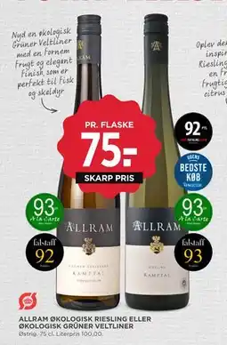 MENY ALLRAM ØKOLOGISK RIESLING ELLER ØKOLOGISK GRÜNER VELTLINER, DKK 75 tilbud