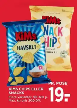 MENY KIMS CHIPS ELLER SNACKS, DKK 19 tilbud