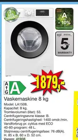 Harald Nyborg Vaskemaskine 8 kg, DKK 1879 tilbud