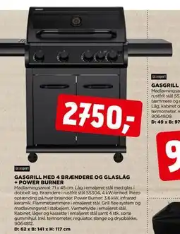 jem & fix GASGRILL MED 4 BRÆNDERE OG GLASLÅG + POWER BURNER, DKK 2750 tilbud