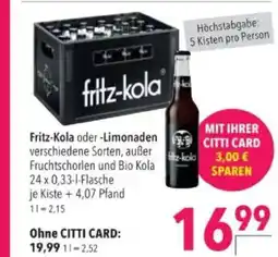 Citti Fritz-Kola oder -Limonaden tilbud