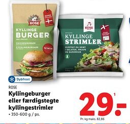 Lidl ROSE Kyllingeburger eller færdigstegte kyllingestrimler tilbud