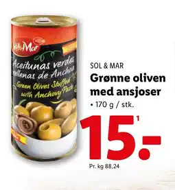 Lidl SOL & MAR Grønne oliven med ansjoser tilbud