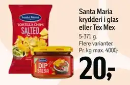 Føtex Santa Maria krydderi i glas eller Tex Mex, DKK 20 tilbud