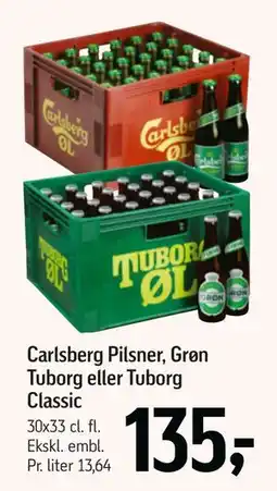 Føtex Carlsberg Pilsner, Grøn Tuborg eller Tuborg Classic, DKK 135 tilbud