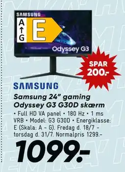 Bilka Samsung 24” gaming Odyssey G3 G30D skærm, DKK 1099 tilbud