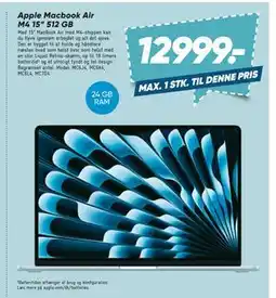 Bilka Apple Macbook Air M4 15” 512 GB, DKK 12999 tilbud