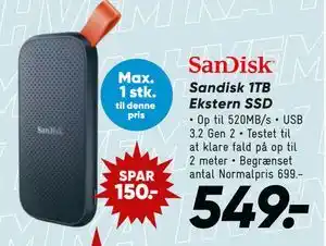 Bilka Sandisk 1TB Ekstern SSD, DKK 549 tilbud