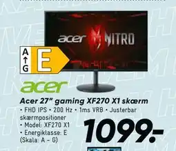 Bilka Acer 27” gaming XF270 X1 skærm, DKK 1099 tilbud