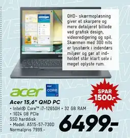 Bilka Acer 15,6” QHD PC, DKK 6499 tilbud