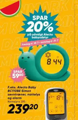 Bilka Alecto Baby BC110BE Simon søvntræner, nattelys og alarm, DKK 239.2 tilbud