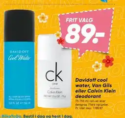 Bilka Davidoff cool water, Van Gils eller Calvin Klein deodorant, DKK 89 tilbud
