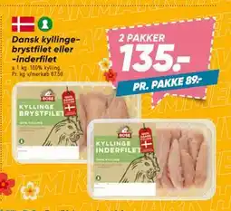 Bilka Dansk kyllingebrystfilet eller -inderfilet, DKK 135 tilbud
