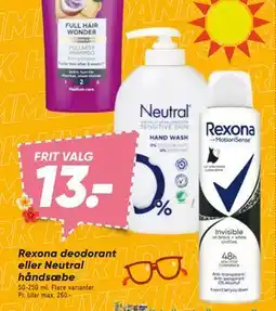 Bilka Rexona deodorant eller Neutral håndsæbe, DKK 13 tilbud