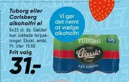Bilka Tuborg eller Carlsberg alkoholfri øl, DKK 31 tilbud