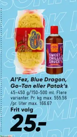 Bilka Al’Fez, Blue Dragon, Go-Tan eller Patak’s, DKK 25 tilbud