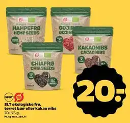 Netto SLT økologiske frø, tørret bær eller kakao nibs, DKK 20 tilbud