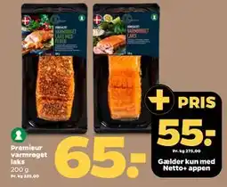 Netto Premieur varmrøget laks, DKK 65, App-pris tilbud