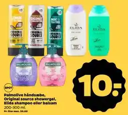 Netto Palmolive håndsæbe, Original source showergel, Elida shampoo eller balsam, DKK 10 tilbud