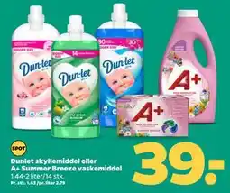 Netto Dunlet skyllemiddel eller A+ Summer Breeze vaskemiddel, DKK 39 tilbud