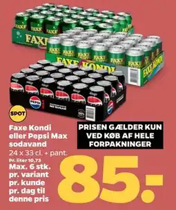 Netto Faxe Kondi eller Pepsi Max sodavand, DKK 85 tilbud