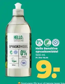Netto Hello Sensitive opvaskemiddel, DKK 9 tilbud