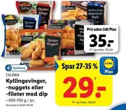 Kyllingevinger, nuggets eller fileter med dip, DKK 35, App-pris