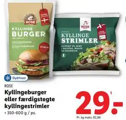 Lidl Kyllingeburger eller færdigstegte kyllingestrimler, DKK 29 tilbud