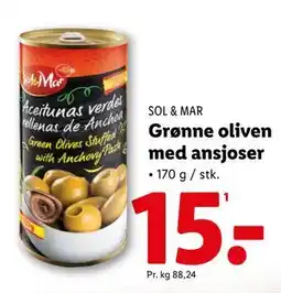 Lidl Grønne oliven med ansjoser, DKK 15 tilbud