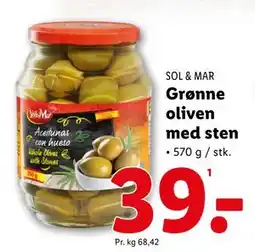 Lidl Grønne oliven med sten, DKK 39 tilbud
